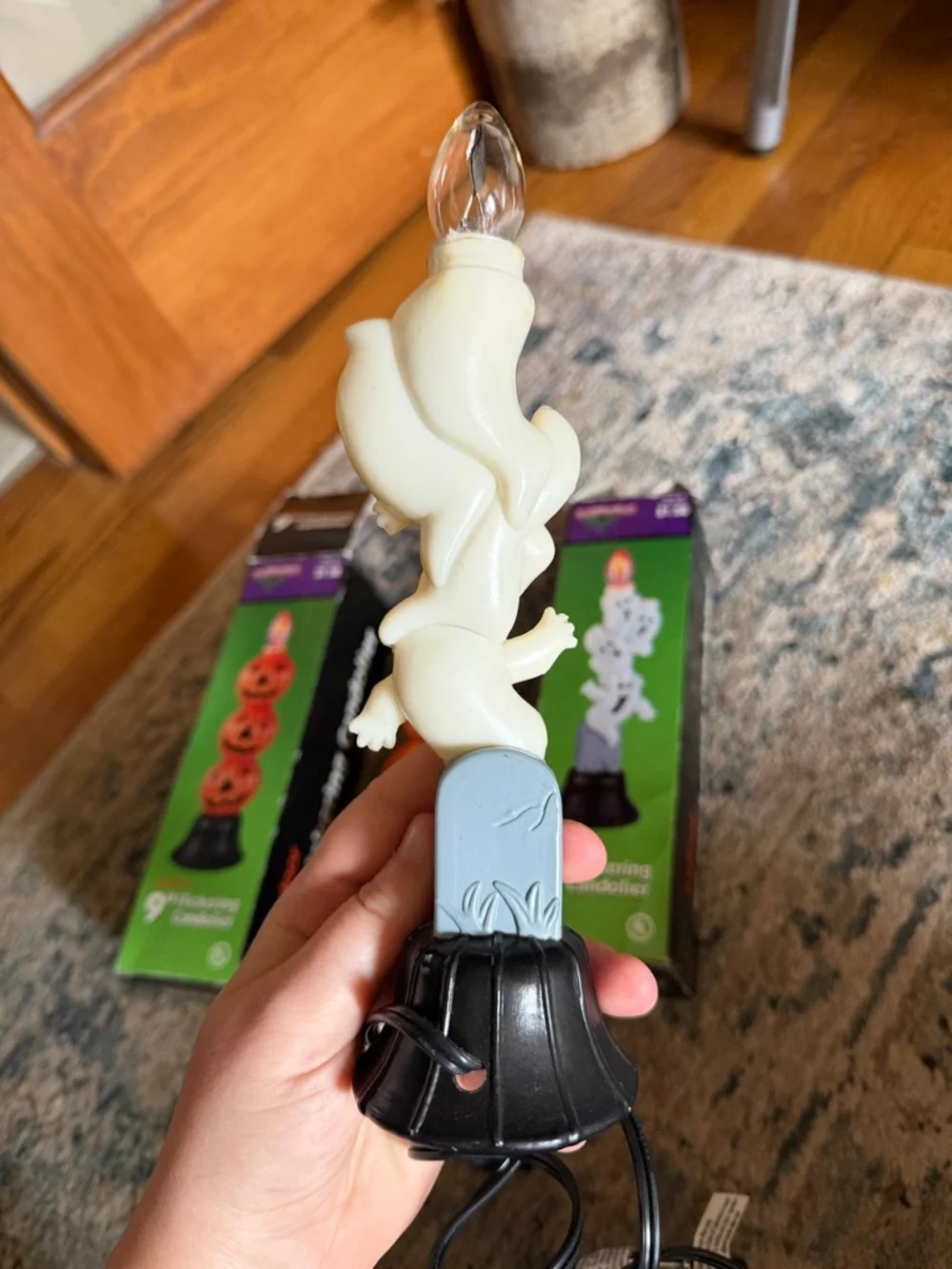 2 Vtg Blow Mold Electric Halloween Candlesticks Pumpkins & Ghosts